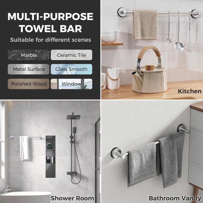 WingWider Adjustable Suction Cup Towel Bar for Bathroom Wall,14.6Inch~24 Inch Towel Racks for Bathroom,Stainless Steel Bath Towel Holder for Shower,2 Pack(Brushed Silver) - Image 5